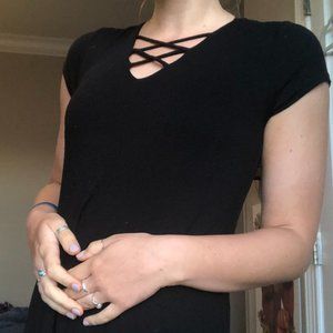 Black Monteau Dress w/ Criss Cross Chest Detail